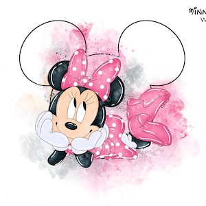 Lindos paquetes de archivos PNG de Minnie Mouse en acuarela, paquete de clipart de orejas de Minnie Mouse en acuarela, archivos PNG de cliparts de Minnie Mouse para sublimación