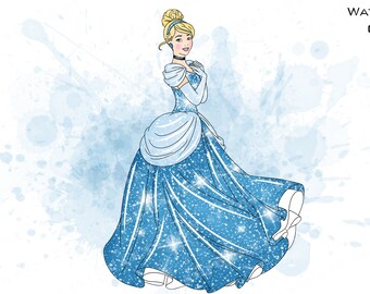 Cinderella Watercolor Clipart, Princess PNG (Digital Download)