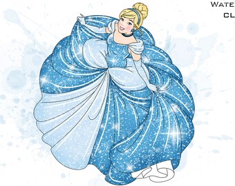 Cinderella Watercolor Clipart, Princess PNG (Digital Download)