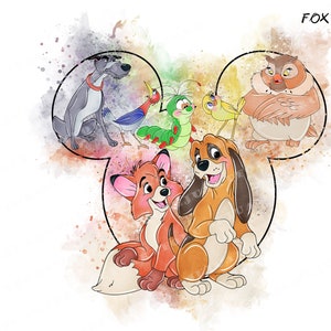 The Fox and The Hound watercolor clipart, The Fox and The Hound clipart, The Fox and The Hound png, The Fox and The Hound , animal clipart