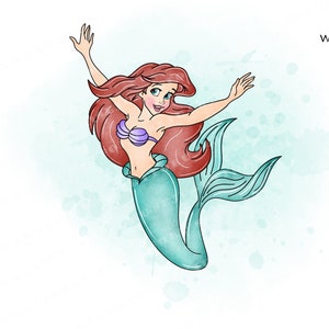 watercolor princess clipart, Princess watercolor clipart, princess clip art, Ariel watercolor, little mermaid watercolor, watercolor Ariel