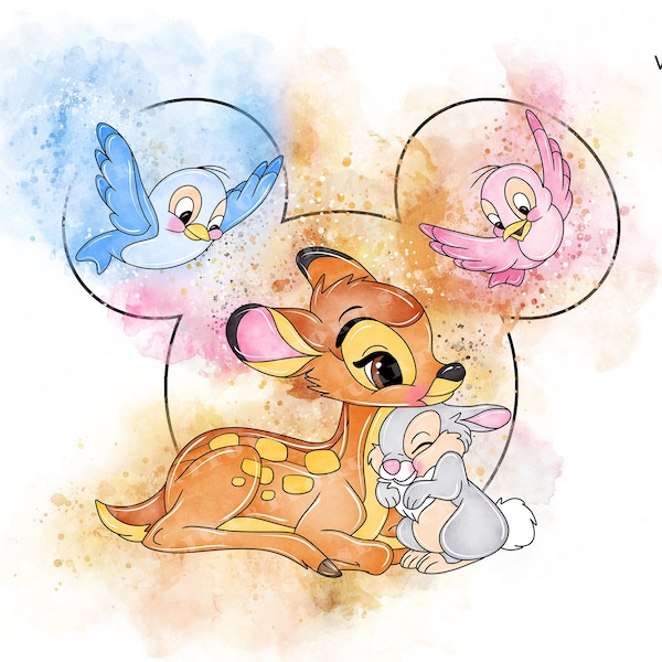 Watercolor Bambi Clipart: Thumper, Deer PNG (Digital Download)