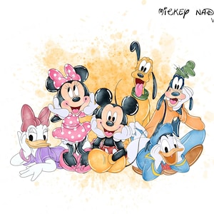 watercolor mickey ,watercolor minnie, watercolor donald, watercolor daisy, watercolor gooffy, watercolor pluto, clipart commercial use
