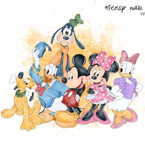 Aquarell Micky, Aquarell Minnie, Aquarell Donald, Aquarell Gänseblümchen, Aquarell Gooffy, Aquarell Pluto, Clipart kommerzielle Nutzung
