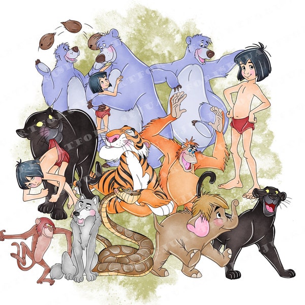 jungle book png mowgli png baloo king louie shere khan nursery watercolor png files clipart printable comerical use