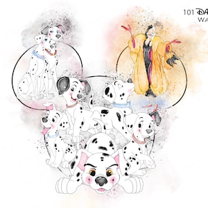 101 dalmatiner akvarell clipart, Cruella, hund png (digital nedladdning)