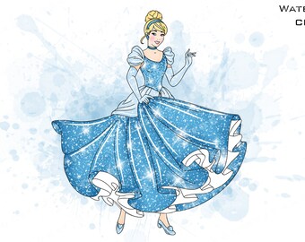Cinderella Watercolor Clipart, Princess PNG (Digital Download)