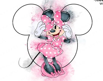 Minnie Mouse Watercolor Clipart, Pink Minnie PNG (Digital Download)
