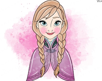 Imágenes prediseñadas de Anna en acuarela, Princesa PNG (Descarga digital)