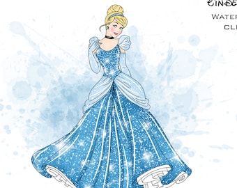 Cinderella Watercolor Clipart, Princess PNG (Digital Download)
