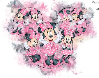 Minnie Mouse Watercolor Clipart, Pink Mouse PNG (Digital Download)