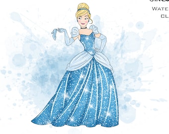 Cinderella Watercolor Clipart, Princess PNG (Digital Download)