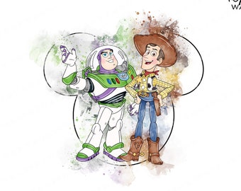 Toy Story Watercolor Clipart, Woody and Buzz (PNG)