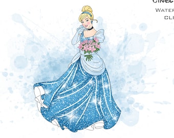 Cinderella Watercolor Clipart, Princess PNG (Digital Download)