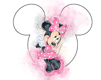 Minnie Mouse Watercolor Clipart, Pink Minnie PNG (Digital Download)