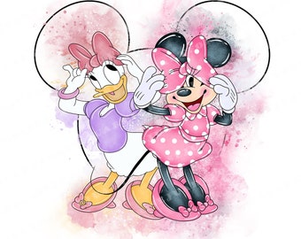 Watercolor Minnie Mouse Clipart, Pink Minnie PNG (Commercial Use)