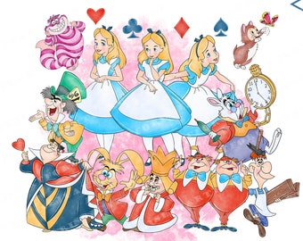 ※ Alice in Wanderland ※カラー版　オリジナルイラスト Alice in Wonderland Clipart, Watercolor PNG Files (digital