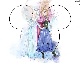 Elsa en Anna aquarel clipart, prinses png (digitale download)