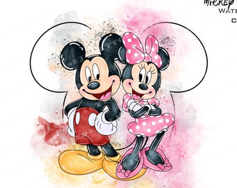 Ilustração em aquarela da Minnie Mouse, desenho animado rosa (download digital em PNG)