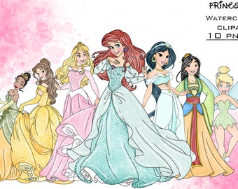 Princess Watercolor Clipart, Fairytale Princesses (PNG)