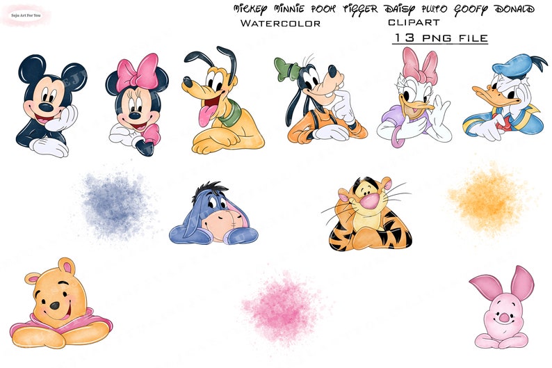 minnie watercolor, mickey watercolor, minnie mouse clipart, mickey mouse clipart, winnie the pooh clipart, minnie mouse png, mickey png image 2