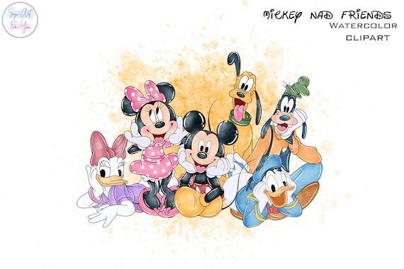 水彩画のミッキーと仲間たちのクリップアート（PNGデジタル