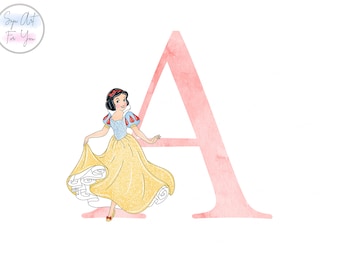 Alfabeto de Blancanieves en acuarela, letras de princesa (PNG)