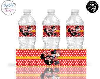 Etiquetas para botellas de agua de cumpleaños de Minnie Mouse, plantilla editable (descarga digital)