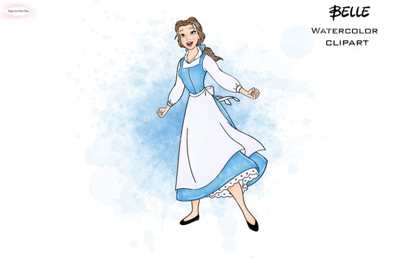 Watercolor Princess Clipart, Belle, Beauty and the Beast (PNG) - Etsy