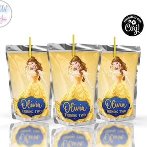 Belle princess birthday caprisun label template birthday party favors  capri suns labels template caprisun labels Editable printable S021