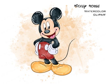 Mickey Mouse Watercolor Clipart, PNG (Digital Download)