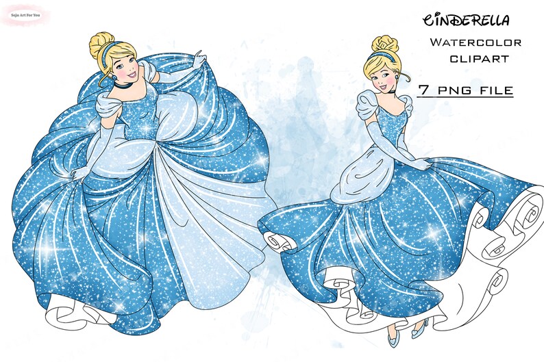 Cinderella Watercolor Clipart, Princess PNG (digital Download) - Etsy