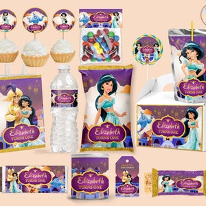 jasmine princess birthday party favors bundle, jasmine aladdin birthday party labels party package party supplies party bundle pintables