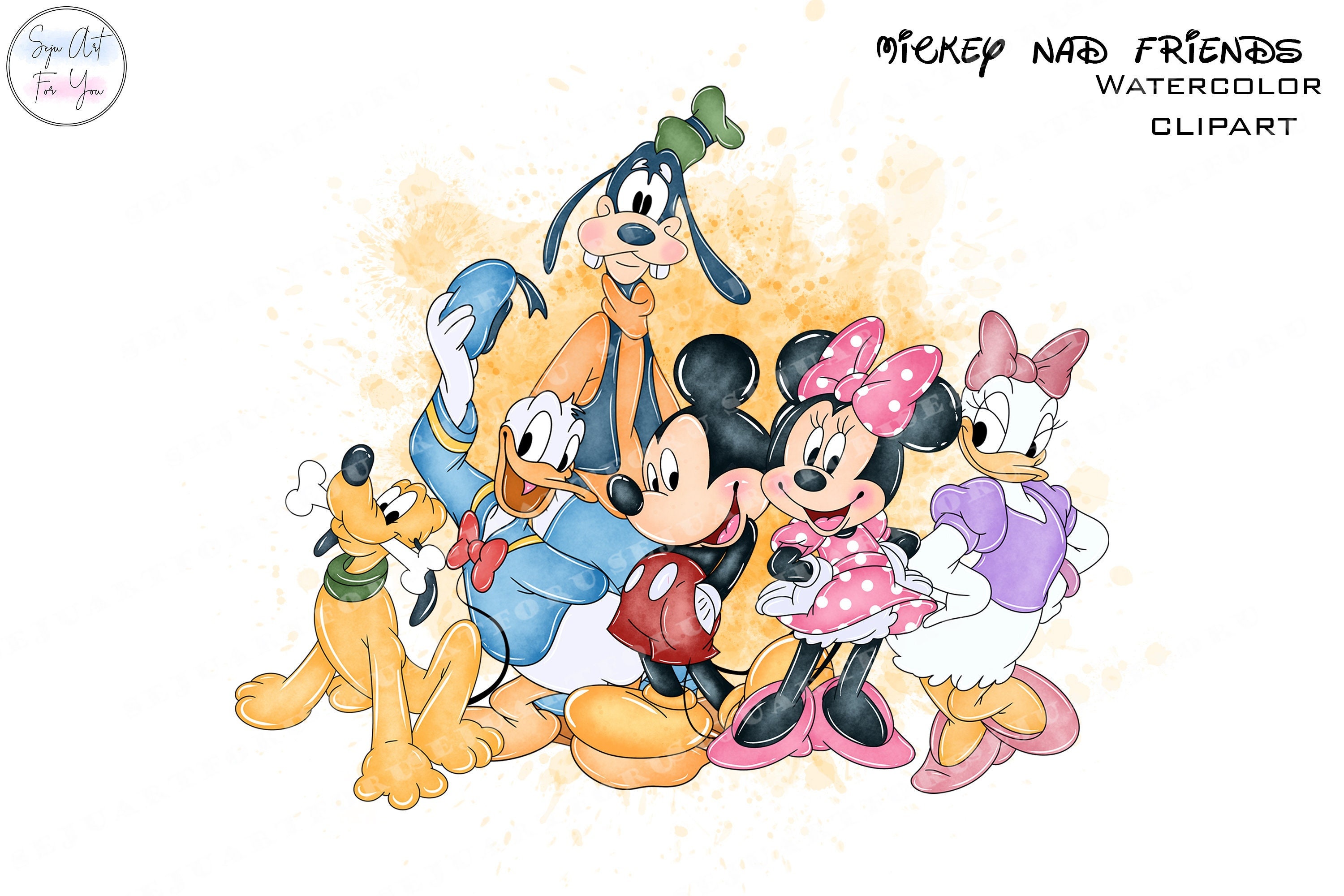 水彩画ミッキーと仲間たちのクリップアート（商用利用可） - Etsy 日本