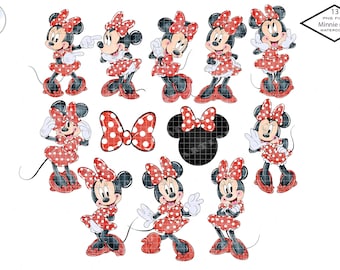 Minnie Mouse Watercolor Clipart, Cartoon Mouse PNG (Digital Download)