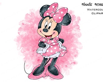 Pink Minnie Mouse Watercolor Clipart (PNG)