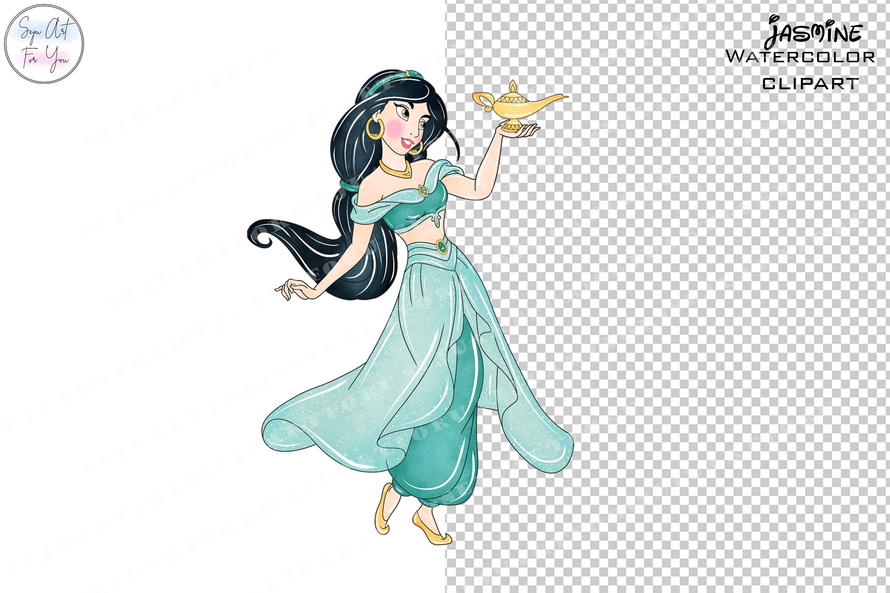 Clipart prinses jasmijn aquarel, handgetekende png (digitale download) -  Etsy België, image size:3000x2000