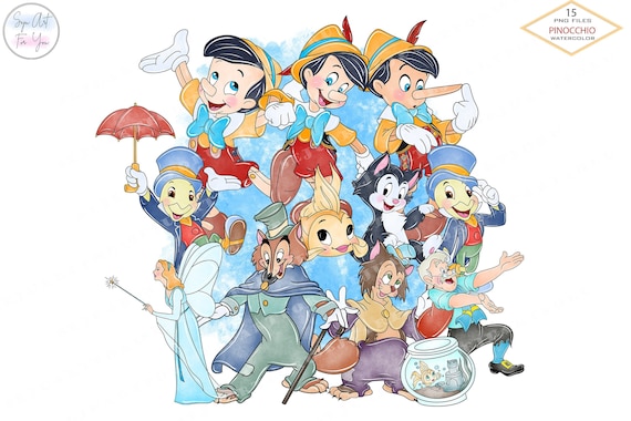 水彩ピノキオ クリップアート バンドル、PNG ファイル (デジタル