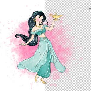 Watercolor Princess Jasmine Clipart, Hand-drawn PNG (digital Download ...
