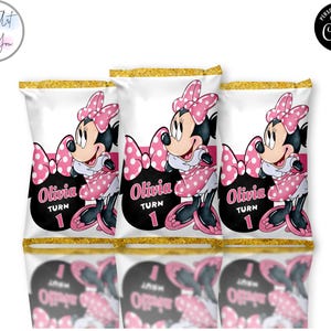 Minnie-Maus-Chipstüten Vorlage Chipstüten Etiketten Chipstasche für Partys Chipsbeutel Geschenktüten Chips Etikette Chips Tasche Editable printable S020