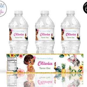 Baby Moana Geburtstag Wasserflaschenetiketten Geburtstag Flaschenetiketten Vorlage Flaschenetiketten Verpackungen Moana Gastgeschenke Editable printable S007