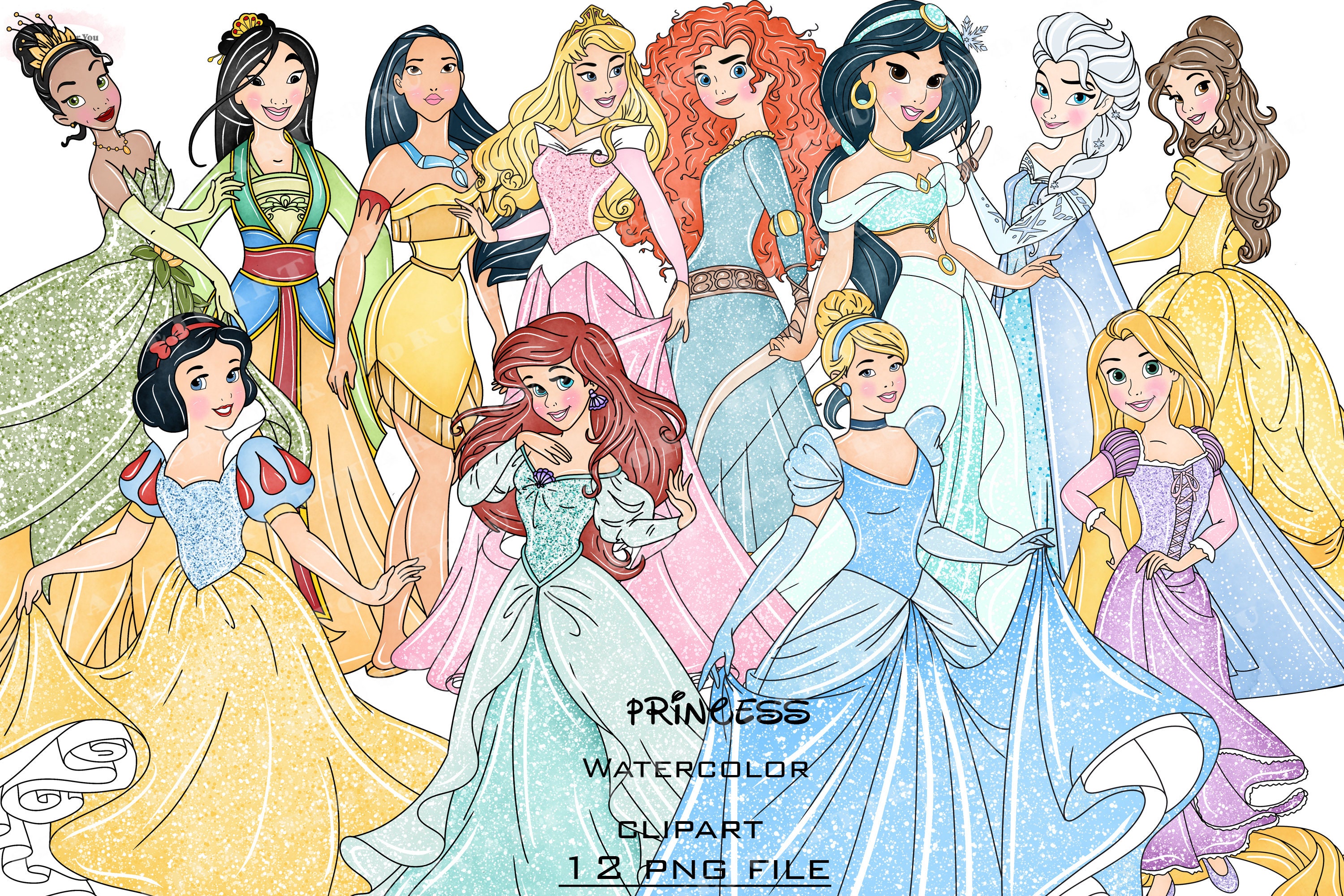 Disney Princesses Colorful Watercolor By Mihaela Pater ...