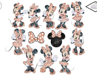 Boho Minnie Mouse Watercolor Clipart, Sublimation PNG (Digital Download)