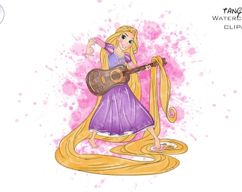Rapunzel Watercolor Clipart PNG, Princess Tangled Digital Downloads