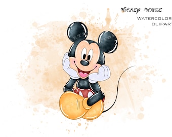 Micky Maus Aquarell Clipart, Cartoon-Maus PNG (digitaler Download)