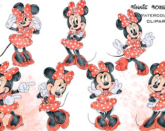 Minnie Mouse Watercolor Clipart, Pink Polka Dot PNG (Digital Download)