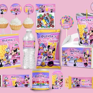 minnie&#39;s bowtique birthday party favors bundle, minnie mouse birthday party labels party package party supplies party bundle party pintables