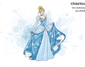 Cinderella Watercolor Clipart, Princess PNG (Digital Download)