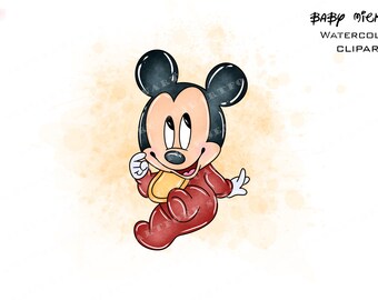 Baby Mickey Aquarell Clipart, Maus PNG (digitaler Download)