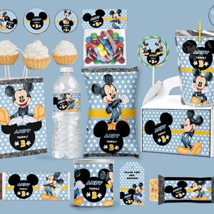 Paquet de cotillons bleu Mickey Mouse, paquet d'étiquettes de fête d'anniversaire mickey fournitures paquet de fête kit de fête décor de fête pintables
